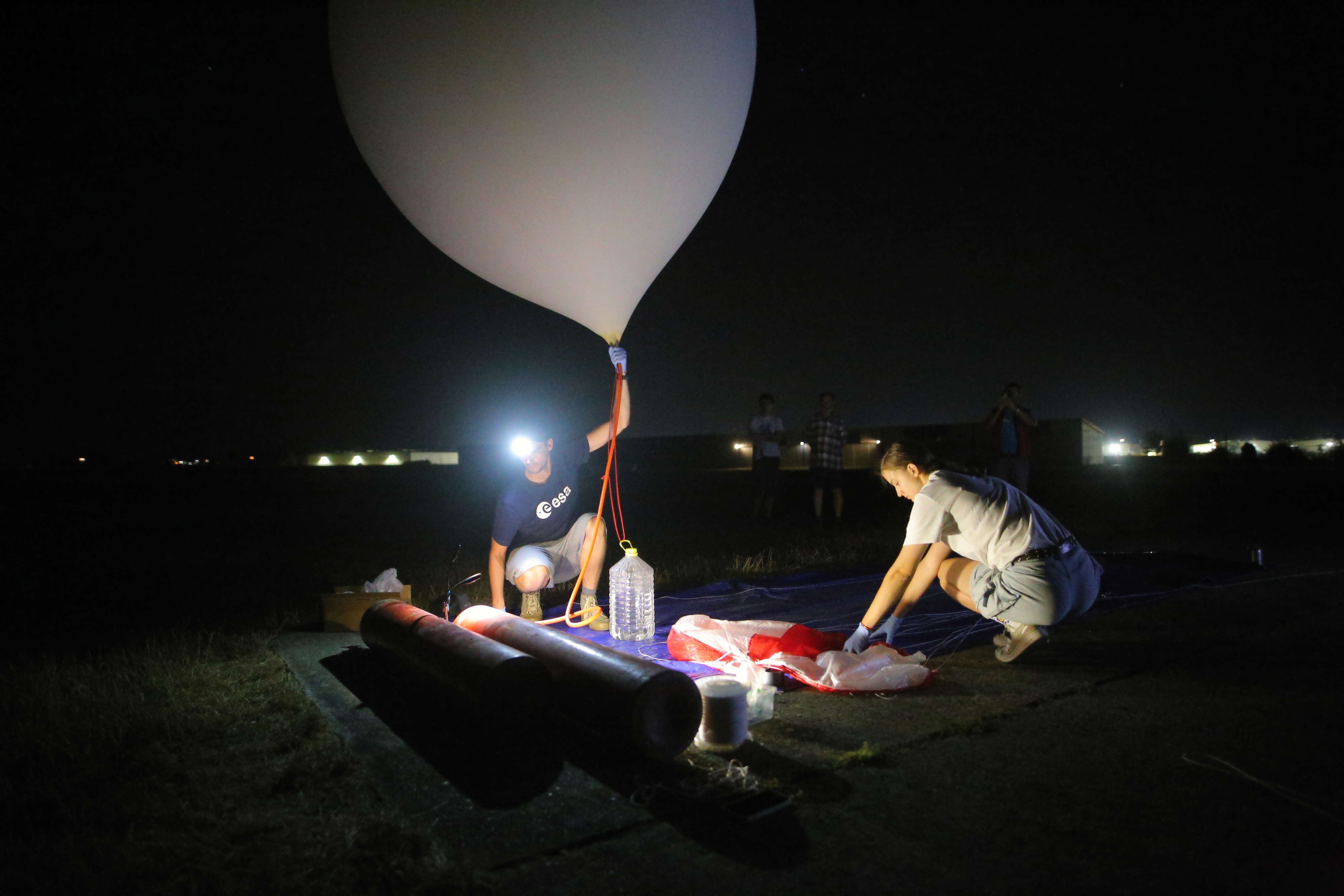 Night launch preparations for a specialized balloon mission